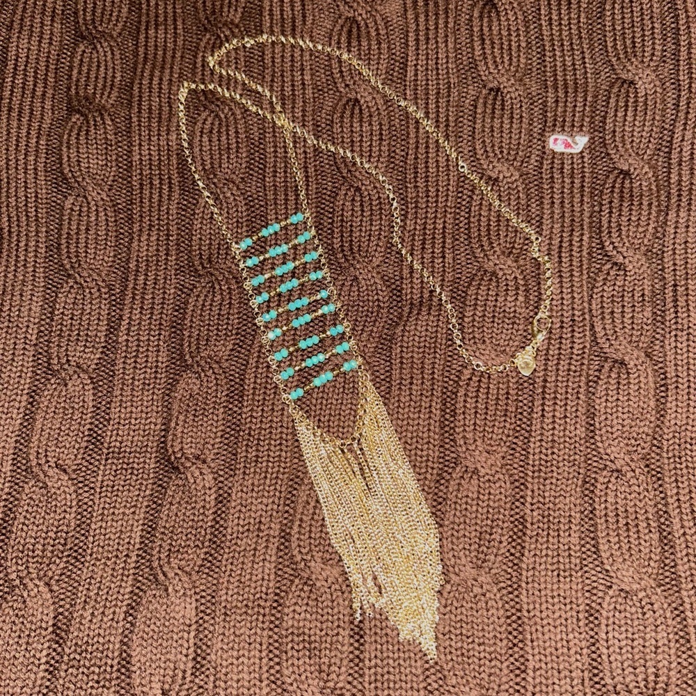 (Bundle 3 for $15) Charming Charlie Gold and Turquoise Fringe Necklace